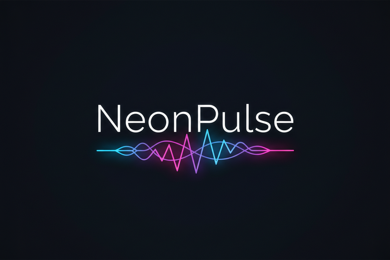 Imagine “NeonPulse” written in a clean modern font, with a small pulsing waveform under the word “Pulse” glowing in neon colours.